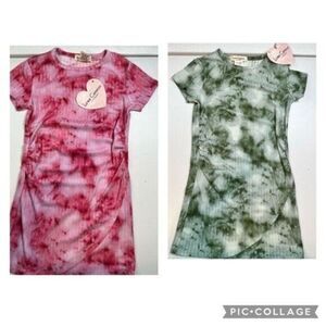 NWT Youth Girls 2 Dresses Green & Pink Tie Dye A Size 5/6